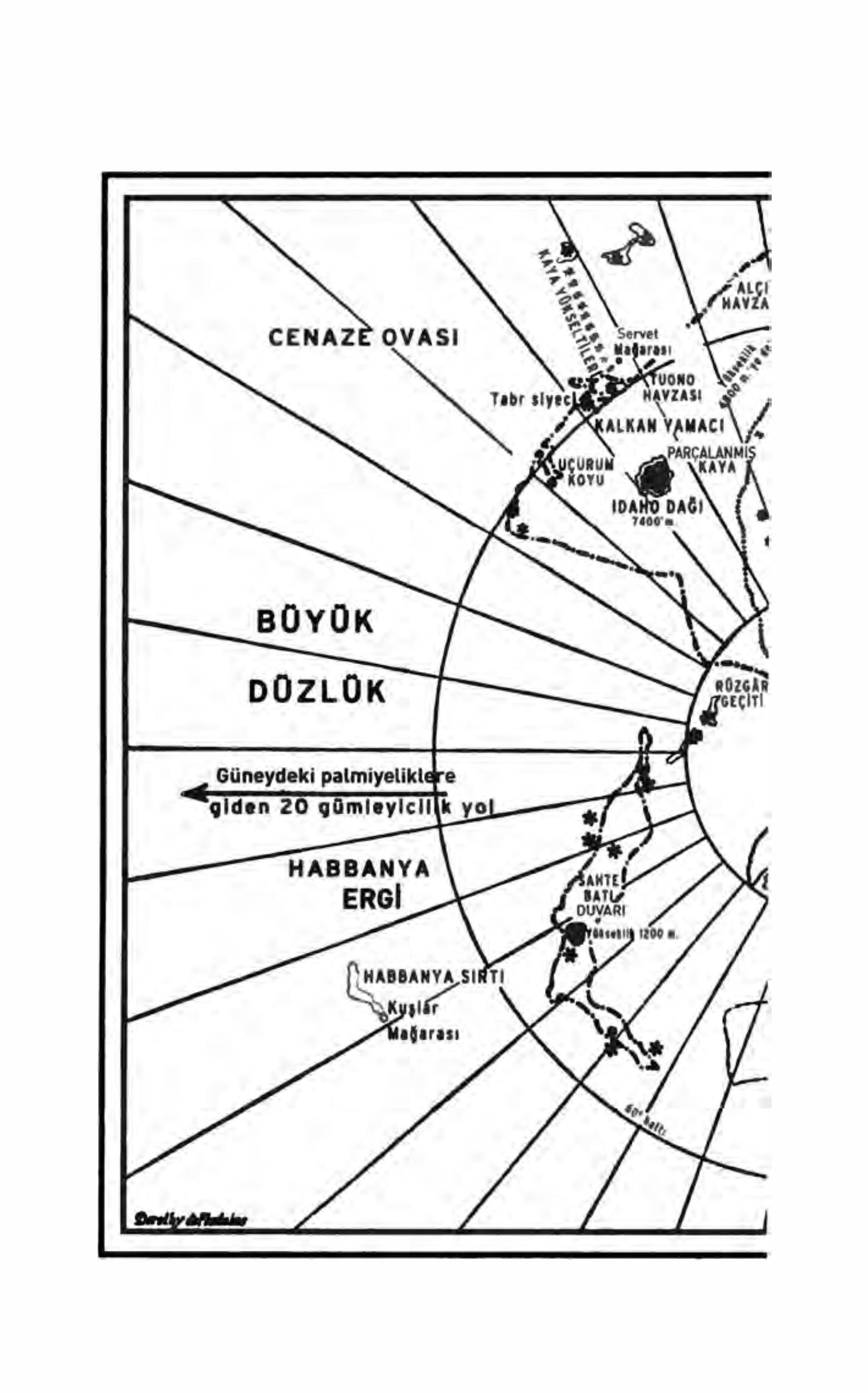 Left page of the Arrakis map: Funeral Plain, Great Flat, Habbanya Erg, and Sietch Tabr