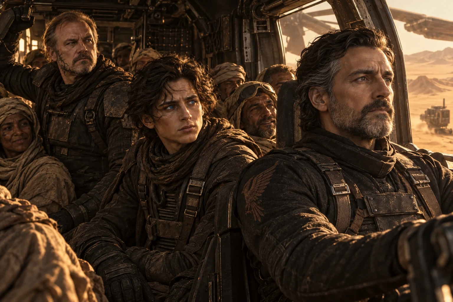 In a cabin filled with rescued workers, Paul looks toward his father in the pilot’s seat.